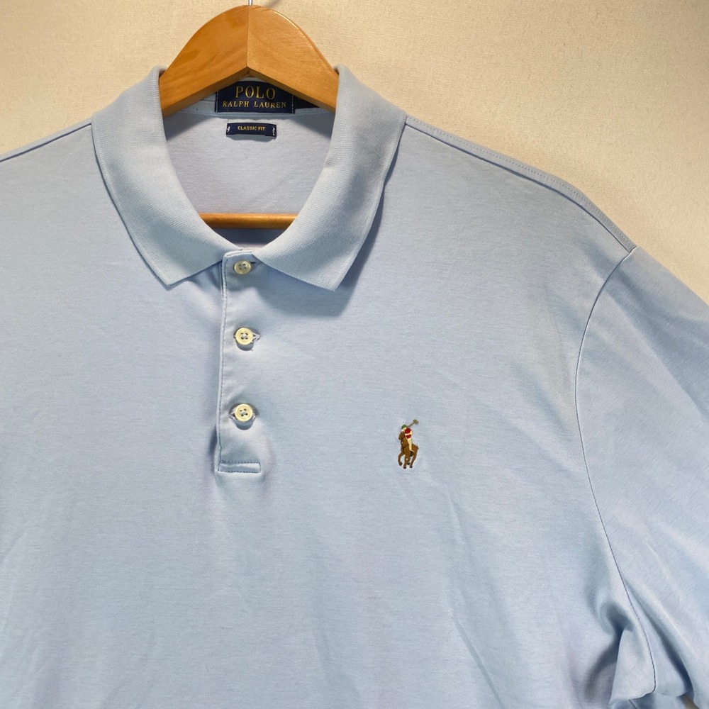 Polo Ralph Lauren Classic Fit Pony Logo Mens XL Light Blue Cotton Polo Shirt